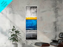 Sunset, Ocean, Waves, Framed Canvas Print, Coastal Wall Art, Modern Beach Decor, Blue and Yellow Abstract, Large Statement Art