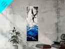 Ocean Bird, Stormy Waves, Blue and White, Framed Canvas Print, Nautical Wall Art, Minimalist Coastal Decor, Bedroom Artwork