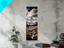 Snowy Mountains, Dramatic Sky, Wilderness Scene, Framed Canvas Print, Rustic Wall Art, Cabin Decor, Nature Inspired Artwork