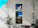 Serene Countryside Scene, Blue Sky Landscape, Peaceful Nature Art, Framed Canvas Print, Minimalist Home Decor, Bedroom Wall Art