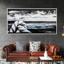 Nautical Art, Coastal Rope, Black and White, Framed Canvas Print, Beach House Decor, Minimalist Wall Art, Modern Ocean Painting