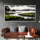 Misty Marsh, Green Landscape, Nature Lover Art, Framed Canvas Print, Serene Wall Art, Living Room Art, Minimalist Decor