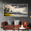 Tropical Beach Painting, Palm Trees Wall Art, Vibrant Coastal Canvas Print, Ocean Inspired Artwork, Living Room Decor, Framed Canvas Print