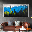 Underwater Seascape Painting, Blue and Yellow Canvas Print, Ocean Wall Art, Marine Decor, Vibrant Home Aesthetic, Framed Canvas Print