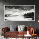 Monochrome Landscape Art, Misty Lake Canvas Print, Nature Wall Decor, Black and White Painting, Living Room Artwork, Framed Canvas Print