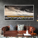 Open Field, Dramatic Sky, Autumn Horizon, Framed Canvas Print, Fall Landscape, Neutral Home Decor, Entryway Art, Rustic Wall Art