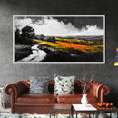 Rolling Hills, Country Path, Black and White Landscape, Canvas Print, Autumn Fields, Minimalist Wall Art, Living Room Decor, Bold Contrast