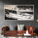 Ocean Waves, Coastal Landscape, Black and White, Framed Canvas Print, Nautical Wall Art, Minimalist Art, Living Room Wall Decor