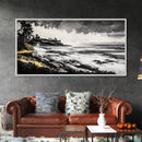 Rocky Shore, Monochrome Art, Serene Beach, Canvas Print, Coastal Landscape, Minimalist Art, Office Wall Decor, Nature Inspired Art