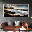 Stormy Waves, Dramatic Seascape, Moody Sky, Framed Canvas Print, Beach House Art, Living Room Wall Art, Modern Coastal Decor