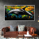 Dolphin, Ocean, Vibrant, Abstract, Framed Canvas Print, Colorful Sea Life Wall Art, Coastal Decor, Beach House Art, Nautical Theme