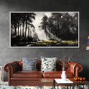 Misty Forest, Black and White, Nature Landscape, Framed Canvas Print, Tree Art, Moody Wall Decor, Rustic Cabin Art, Office Wall Art