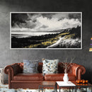 Golden Field, Pathway Landscape, Black and White Art, Moody Sky, Scenic Wall Decor, Office Wall Art, Canvas Print, Minimalist Nature