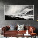 Monochrome Seascape, Dramatic Waves, Stormy Ocean, Modern Wall Art, Black and White Painting, Living Room Art, Framed Canvas Print, Gift Idea