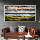 Rain Over Ocean, Blue Seascape, Beach House Decor, Coastal Art, Atmospheric Painting, Nature Inspired, Office Wall Art, Framed Canvas Print