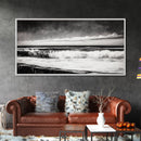 Monochrome Ocean, Rolling Waves, Black and White Beach Art, Framed Canvas Print, Minimalist Seascape, Coastal Wall Decor, Bedroom Art