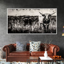 Texas Longhorn, Rustic Farmhouse, Black and White Western Art, Framed Canvas Print, Country Home Decor, Rustic Living Room Wall Art