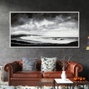 Black and White Beach, Moody Sky, Stormy Waves, Framed Canvas Print, Minimalist Wall Art, Modern Home Decor, Nautical Landscape