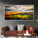 Fall Mountain View, Golden Forest Landscape, Moody Sky Painting, Rustic Country Art, Autumn Scene, Vibrant Wall Decor, Framed Canvas Print