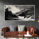 Waterfall Painting, Dramatic Nature, Mountain River, Framed Canvas Print, Monochrome Art, Nature Decor, Lodge Wall Art, Rustic Home