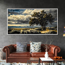 Solitary Tree, Dramatic Sky, Western Landscape, Rustic Nature, Southwest Art, Framed Canvas Print, Living Room Decor, Bold Earthy Painting