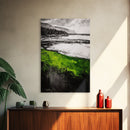 Green Coastal Hills, Ocean Shoreline Painting, Scenic Landscape Art, Office Wall Decor, Nature Inspired Print, Framed Canvas Print