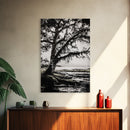 Tree Silhouette, Black White Art, Canvas Print, Dramatic Landscape, Coastal Wall Art, Nature Scene, Monochrome Decor, Minimalist Art