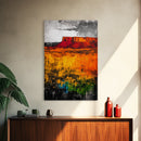 Desert Mesa, Western Landscape, Bold Color Wall Art, Sunset Painting, Southwest Decor, Bohemian Style, Framed Canvas Print