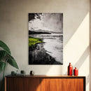 Moody Lake Scene, Black White Green, Framed Canvas Print, Nature Landscape Painting, Serene Wall Art, Contemporary Home Decor