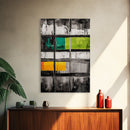 Modern Window Abstract, Black and White with Green and Yellow, Geometric Wall Art, Contemporary Interior Design, Framed Canvas Print