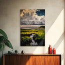 Stormy Marsh, Moody Landscape Art, Coastal Nature Scene, Modern Rustic Decor, Fall Home Wall Art, Framed Canvas Print, Office Artwork