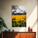 Golden Fields, Mountain Wall Art, Abstract Landscape, Bold Yellow, Rustic Decor, Autumn Artwork, Modern Painting, Framed Canvas Print