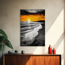 Golden Beach, Sunset Painting, Coastal Horizon, Framed Canvas Print, Seascape Art, Warm Fall Colors, Large Wall Art, Minimalist Style