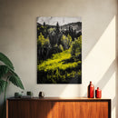 Forest Glow, Golden Trees, Nature Wall Art, Canvas Print, Mountain Landscape, Woodland Scene, Autumn Decor, Cabin Home Style, Moody Tones
