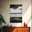 Stormy Beach, Coastal Wall Art, Black White Ocean, Framed Canvas Print, Dramatic Seascape, Nautical Home Decor, Modern Minimalist