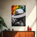 White Hat, Western Art, Framed Canvas Print, Southwestern Decor, Rustic Wall Art, Colorful Abstract Art, Boho Living Room Art
