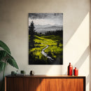 Winding Path, Mountain Meadow, Nature Landscape, Rustic Wall Art, Framed Canvas Print, Farmhouse Decor, Green Hills, Relaxing Art