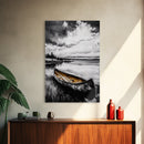 Rustic Canoe, Lake Wall Art, Black and White Decor, Nature Photography, Lodge Wall Decor, Cabin Art, Wilderness Print, Framed Canvas Print