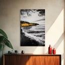 Golden Cliffs, Ocean Landscape, Beach House Wall Art, Canvas Print, Coastal Scene, Black and White Painting, Sunset Inspired Decor