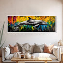 Dolphin Splash, Ocean Wildlife, Framed Canvas Print, Colorful Wall Art, Beach House Decor, Living Room Art, Vibrant Sea Life Painting