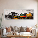 Coastal Village, Nautical Wall Art, Boat Painting, Framed Canvas Print, Beach House Decor, Seaside Landscape, Maritime Theme