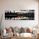 Fall Reflections, Black and White Forest, Vibrant Autumn Colors, Nature Photography, Living Room Wall Art, Canvas Print, Large Wall Art