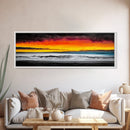 Fiery Sunset, Beach Scene, Ocean Waves, Vibrant Seascape, Framed Canvas Print, Living Room Art, Modern Coastal Wall Art, Beach House Decor