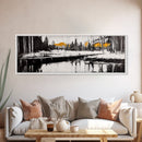 Forest Reflection, Wooden Bridge, Still Water, Black and White, Framed Canvas Print, Minimalist Wall Art, Living Room Art, Nature Decor