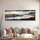 Snowy River Artwork, Mountain Landscape Painting, Rustic Winter Decor, Black and White Wall Art, Nature Print, Living Room Art, Canvas Print