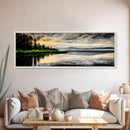 Lake Sunset Art, Landscape Painting, Nature Wall Decor, Tranquil Water Reflection, Rustic Home Art, Living Room Wall Art, Framed Canvas Print