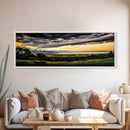 Golden Field, Sunset Overlook, Nature Landscape, Framed Canvas Print, Dramatic Sky, Rolling Hills, Rustic Farmhouse Decor, Large Wall Art