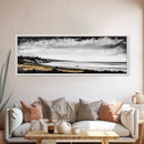 lack White Coast, Stormy Ocean, Dramatic Sky, Framed Canvas Print, Minimalist Seascape, Monochrome Wall Art, Office Decor, Bedroom Accent