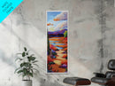 Path Mountains, Autumn Meadow, Vibrant Fall trail scene Framed Canvas Print, rustic seasonal wall art, living room nature decor