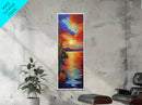 Sunset Reflections, Bold Lake, Framed Canvas Print vibrant sunset over water, colorful sky and lake scene, tranquil evening art, nature decor